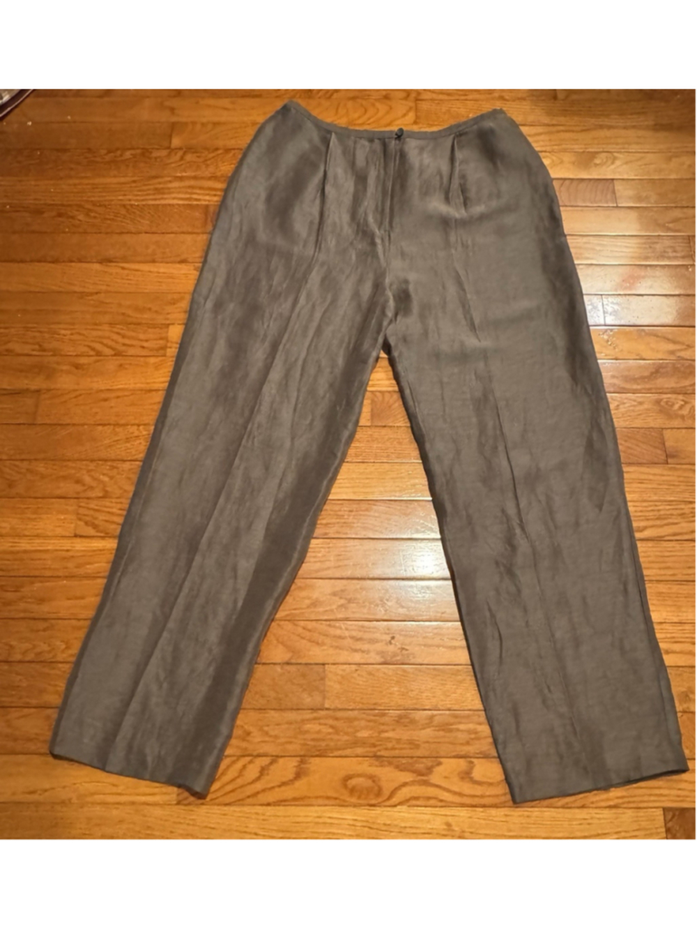 Eileen Fisher Womens Linen Silk Pants Sz L Brown Straight Leg Minimalist 31x30